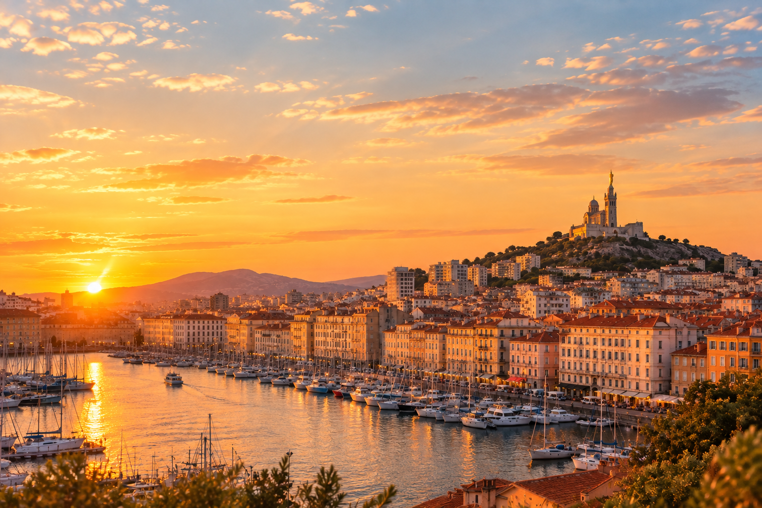 Le Vieux-Port de Marseille au coucher du soleil